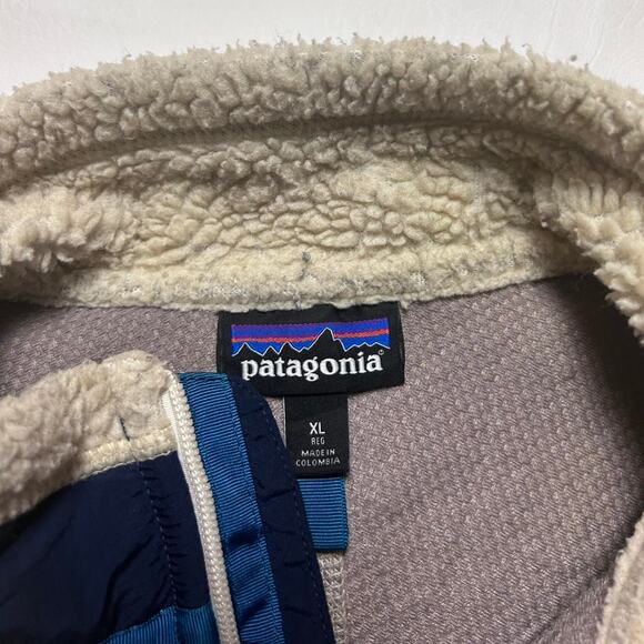 Patagonia Retro-X Oatmeal Deep Pile Beige Fleece Zip Cardigan Sweater Jacket XL - Picture 4 of 5
